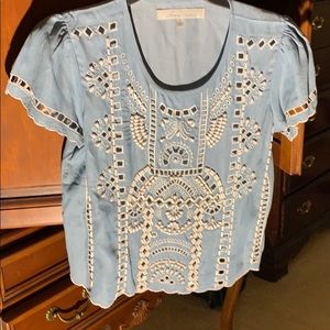 Lovers +friends chambray beaded cut out top, S